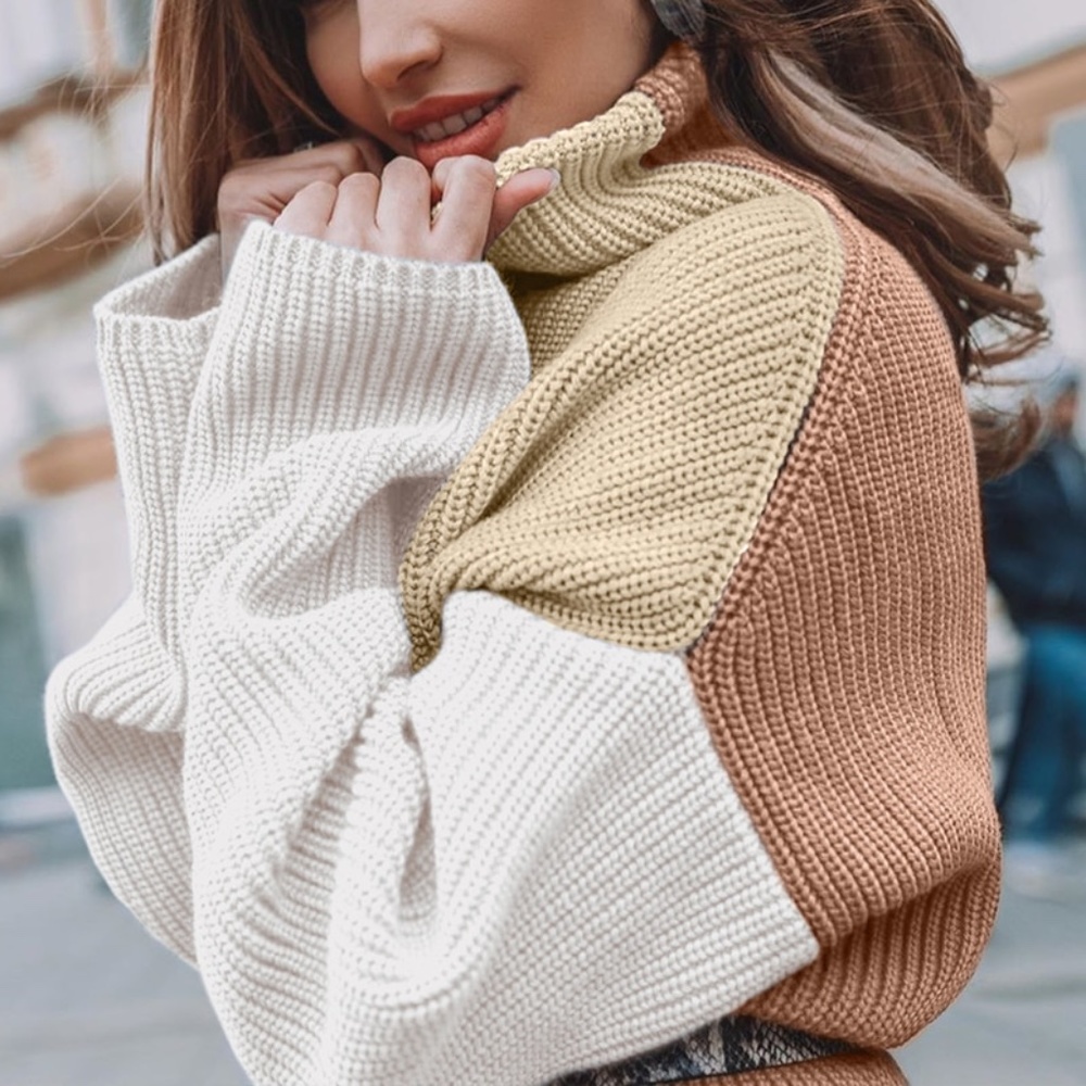 Colorblock Knit Sweater Dress Turtleneck - Picture 6 of 16